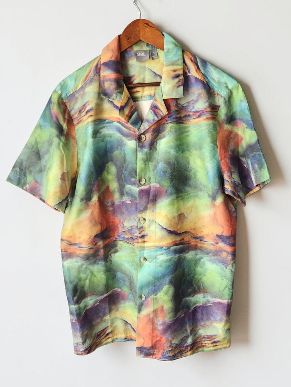 Asos Blurred Watercolor Artsy Shirt Mens L Button Up Collared Colorful